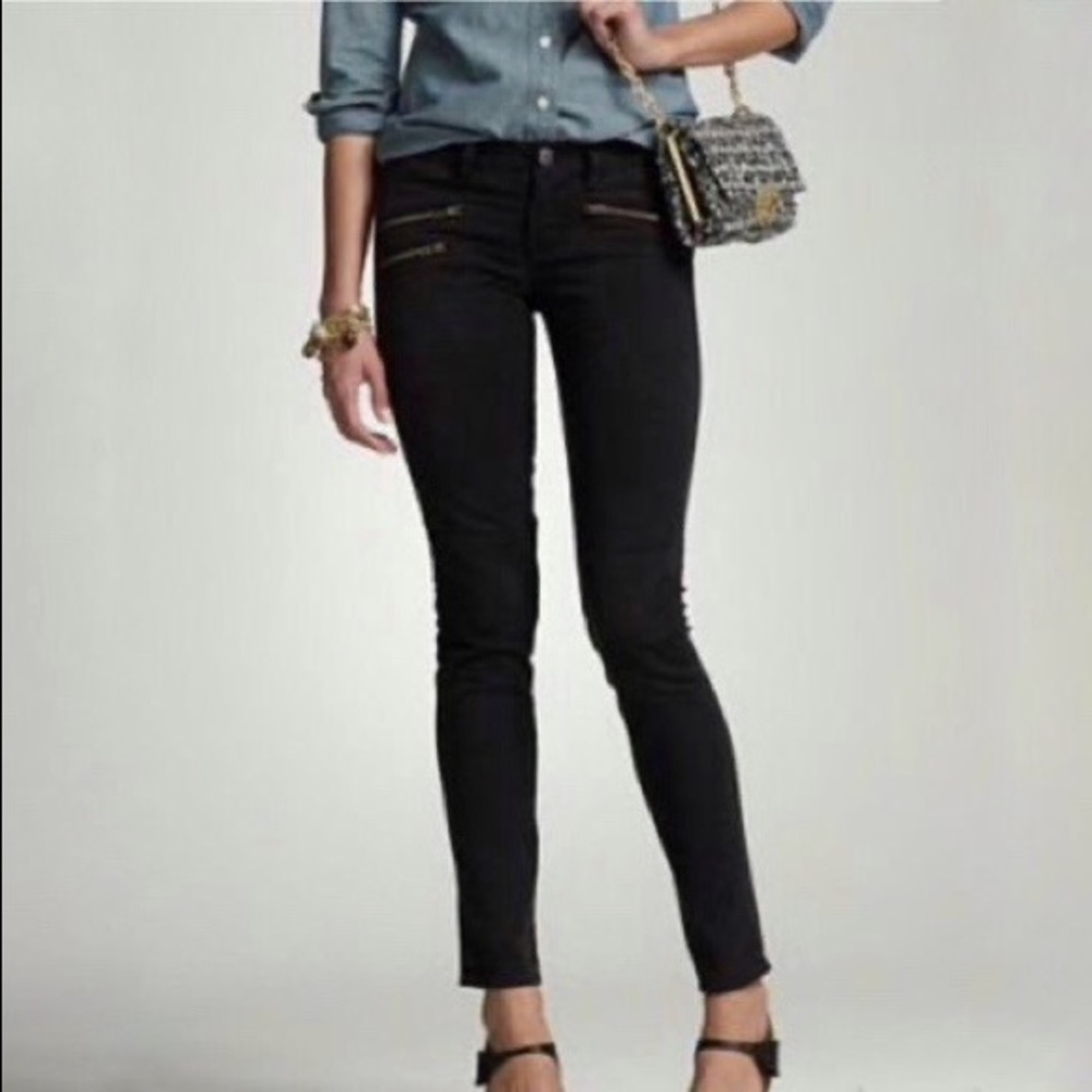J Crew Toothpick Moto Zip Skinny Ankle Black Pants 26